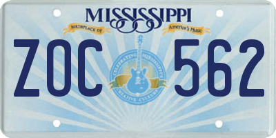 MS license plate ZOC562