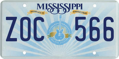 MS license plate ZOC566