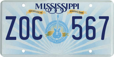 MS license plate ZOC567