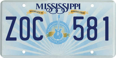 MS license plate ZOC581