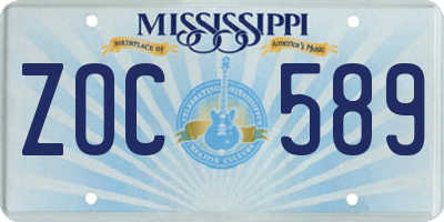 MS license plate ZOC589