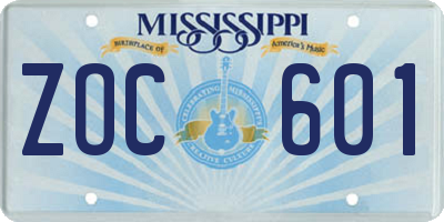 MS license plate ZOC601