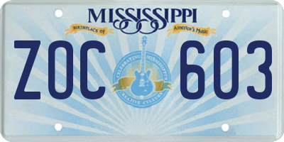 MS license plate ZOC603