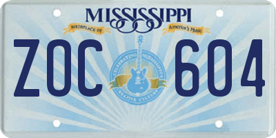 MS license plate ZOC604