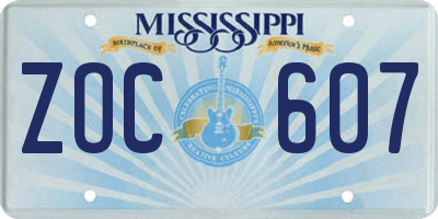 MS license plate ZOC607