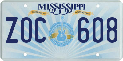 MS license plate ZOC608