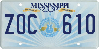 MS license plate ZOC610