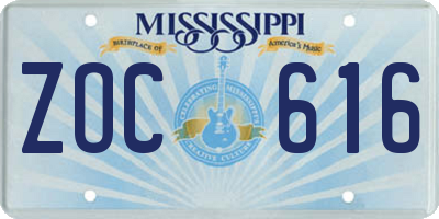 MS license plate ZOC616