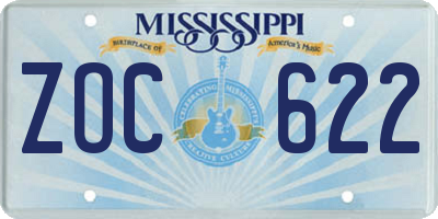 MS license plate ZOC622