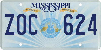 MS license plate ZOC624