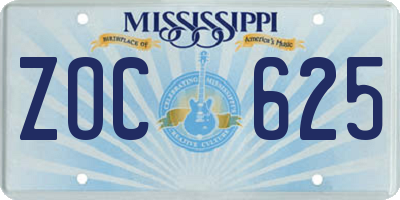 MS license plate ZOC625