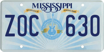 MS license plate ZOC630