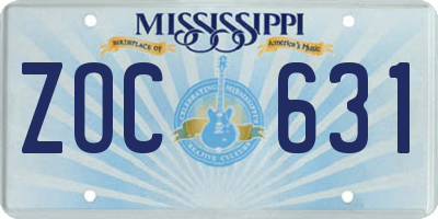MS license plate ZOC631