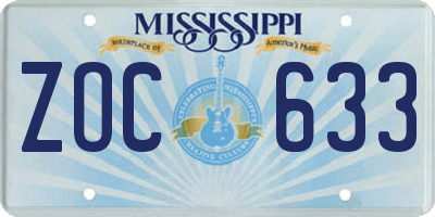 MS license plate ZOC633