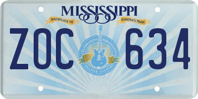 MS license plate ZOC634