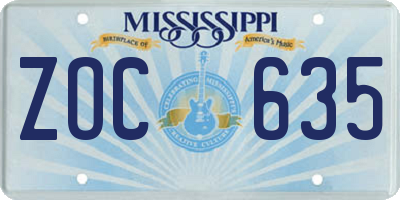 MS license plate ZOC635
