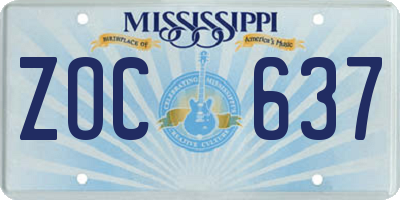 MS license plate ZOC637