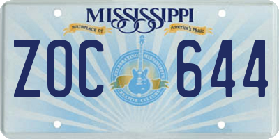 MS license plate ZOC644