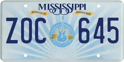 MS license plate ZOC645
