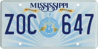 MS license plate ZOC647