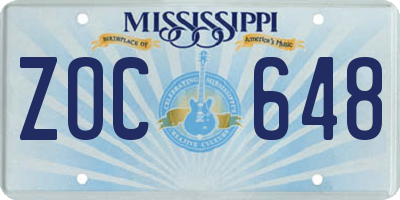 MS license plate ZOC648