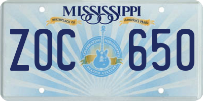 MS license plate ZOC650