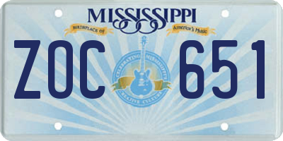 MS license plate ZOC651