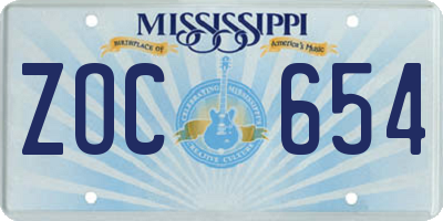 MS license plate ZOC654