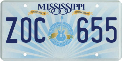 MS license plate ZOC655