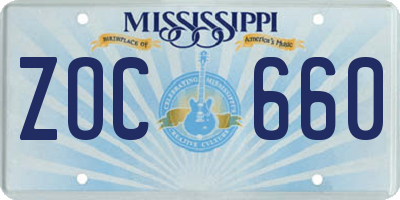 MS license plate ZOC660