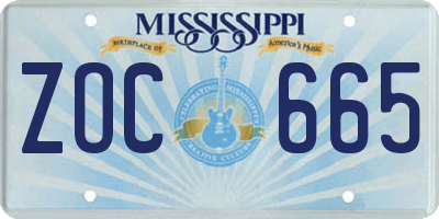 MS license plate ZOC665