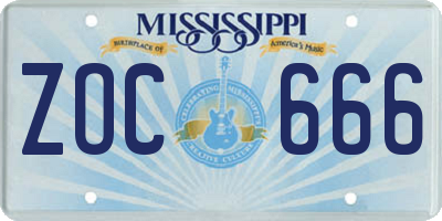 MS license plate ZOC666