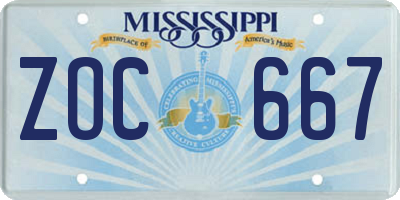 MS license plate ZOC667
