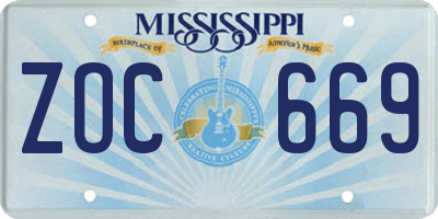 MS license plate ZOC669