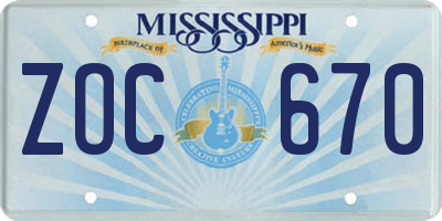 MS license plate ZOC670
