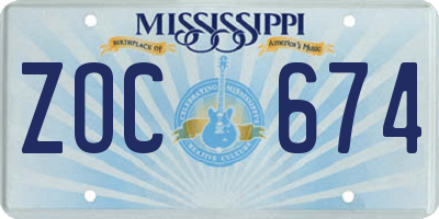 MS license plate ZOC674