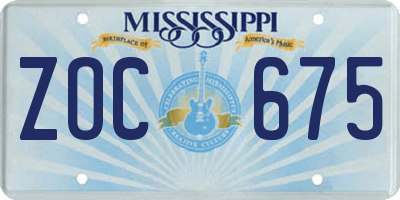 MS license plate ZOC675