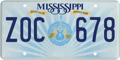 MS license plate ZOC678