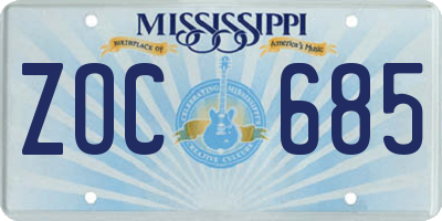MS license plate ZOC685