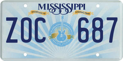 MS license plate ZOC687