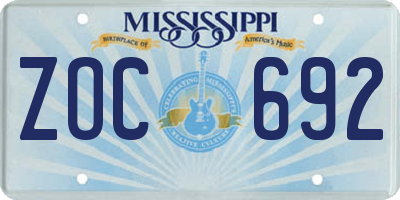 MS license plate ZOC692