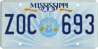 MS license plate ZOC693