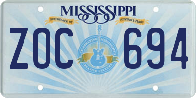 MS license plate ZOC694