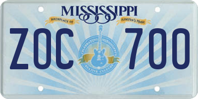 MS license plate ZOC700