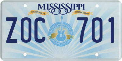 MS license plate ZOC701