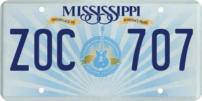 MS license plate ZOC707