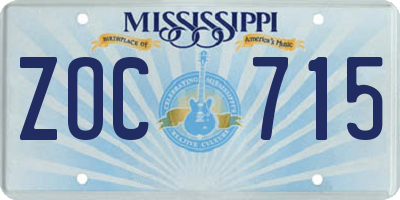 MS license plate ZOC715