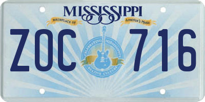 MS license plate ZOC716