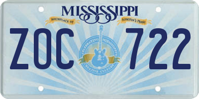 MS license plate ZOC722