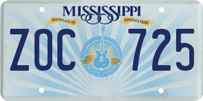 MS license plate ZOC725